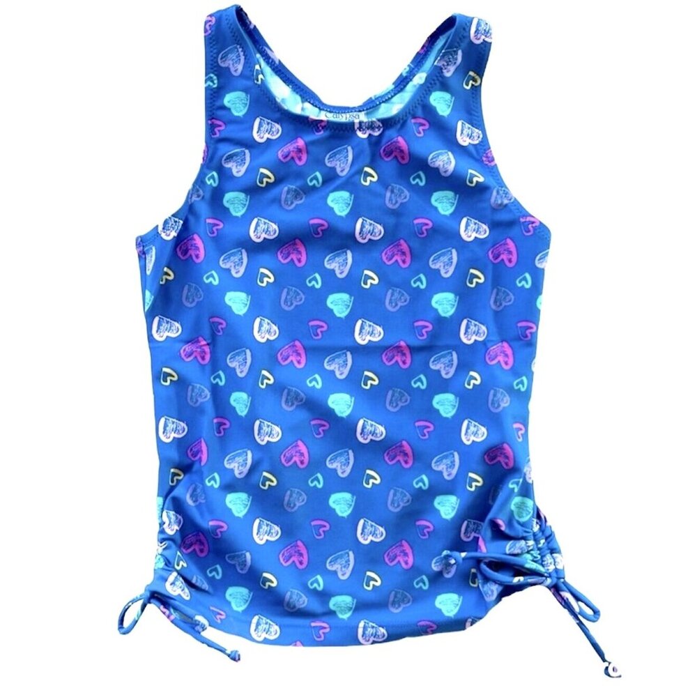 New Calypsa Blue Hearts Abby Quick Dry Side Ruching Swim Tankini UPF 50+ Size 8